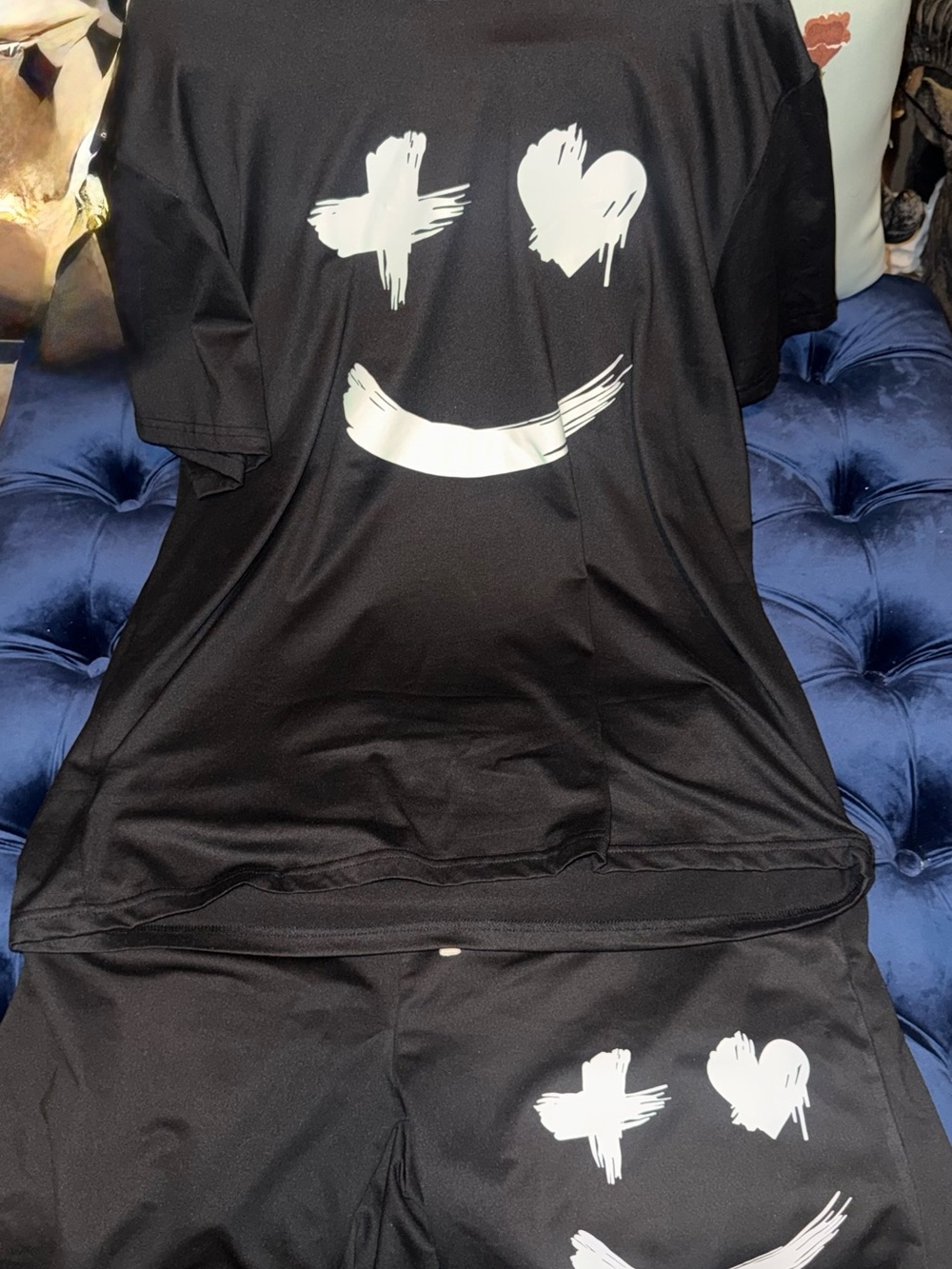 Men’s Black Two-Piece Smile Graphic Lounge Set - White Print